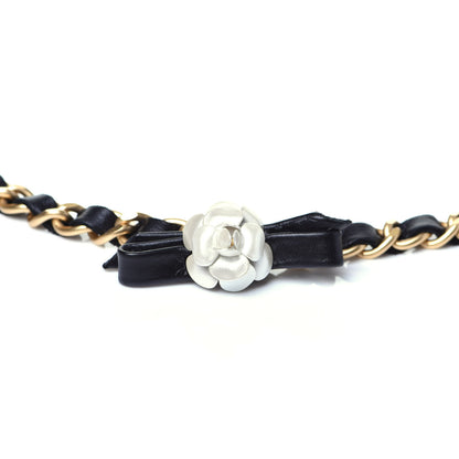 Chanel Calfskin Crystal Chain Camellia Belt 85 Black Gold 3 of 8