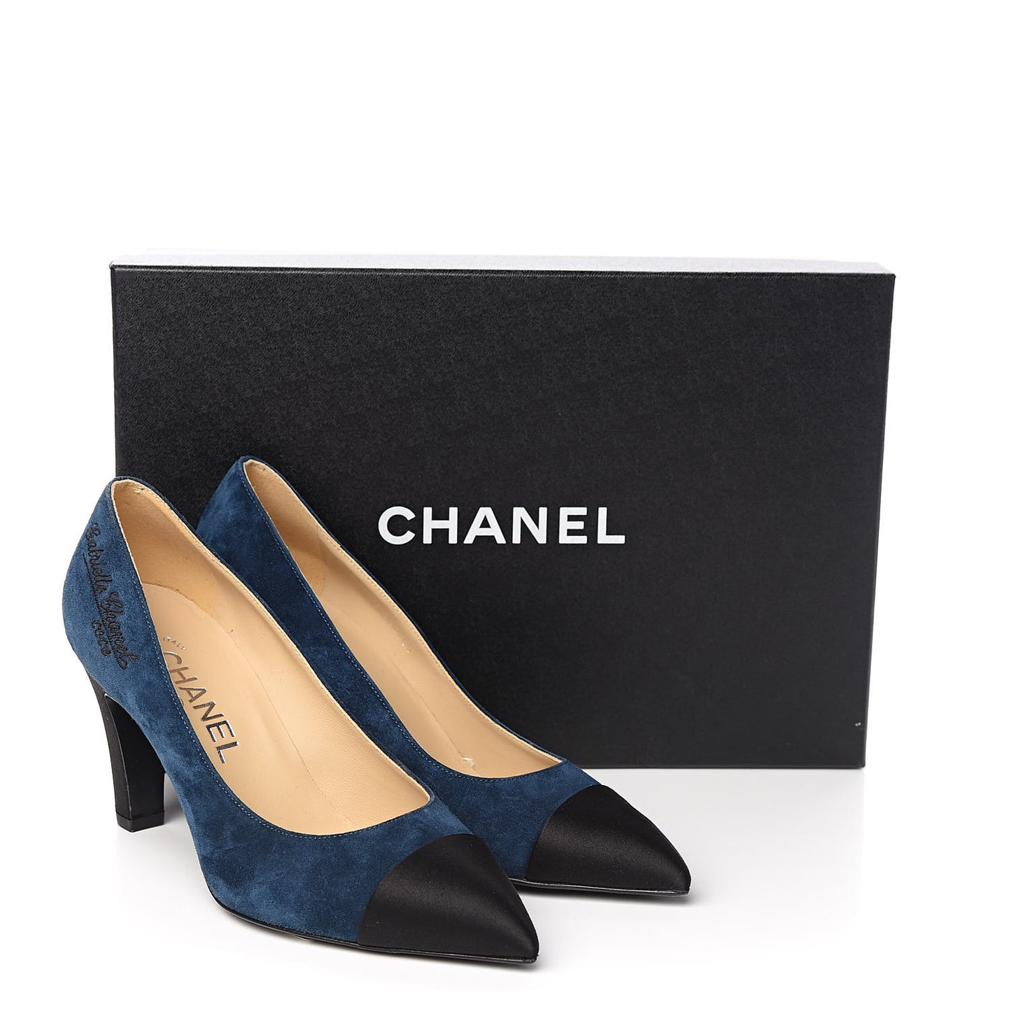 Suede Satin Cap Toe Gabrielle Pumps 35.5 Navy Black