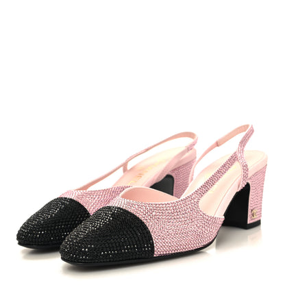 Chanel Strass Grosgrain Cap Toe CC Slingback Pumps 38 Pink Black 3 of 8