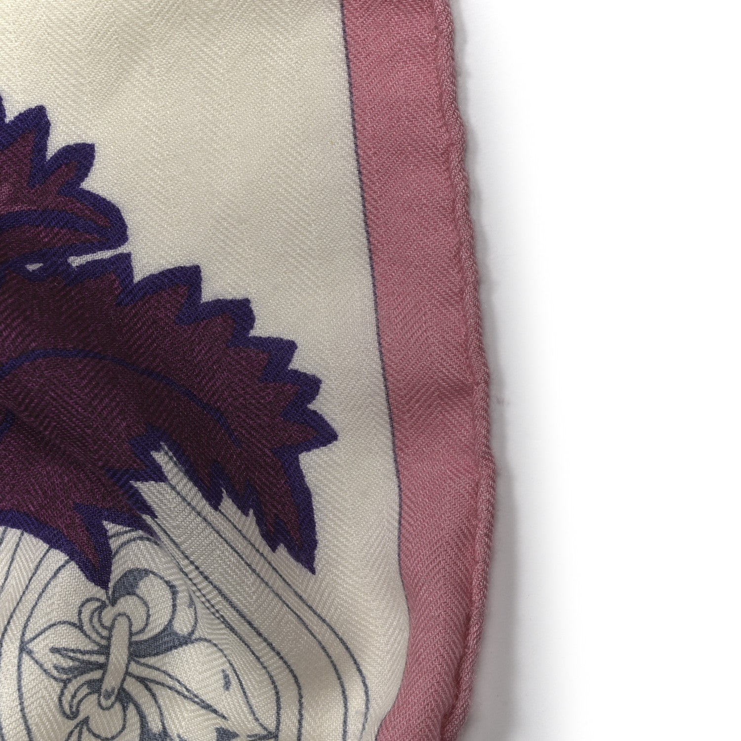 Hermes Cashmere Silk Cavalcadour Shawl 140 Blanc Violet Rose 6 of 7