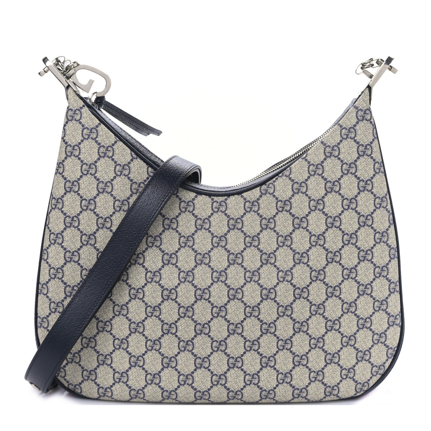 GG Supreme Monogram Textured Calfskin Web Large Attache Shoulder Bag Beige Blue