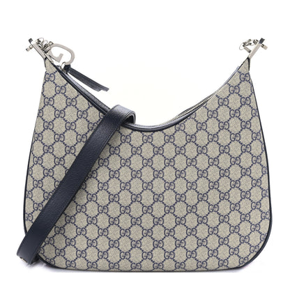 Gucci GG Supreme Monogram Textured Calfskin Web Large Attache Shoulder Bag Beige Blue 1 of 8