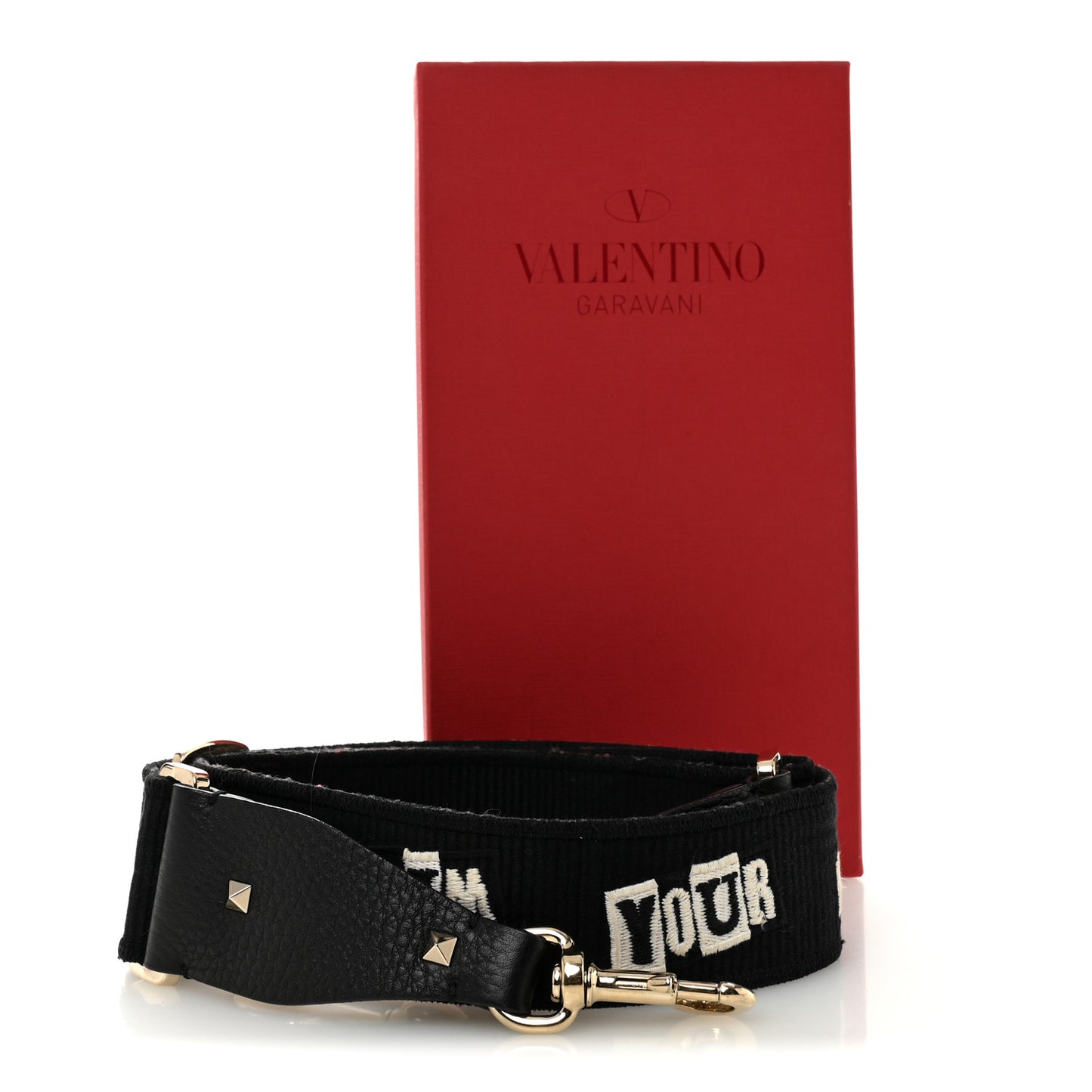 X JAMIE REID Canvas Embroidered Rockstud Guitar Strap Black