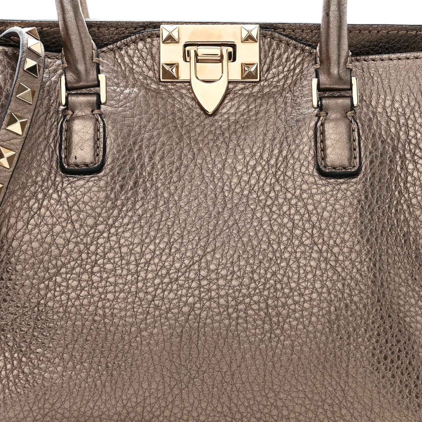 Metallic Grained Calfskin Rockstud Double Handle Tote Sasso