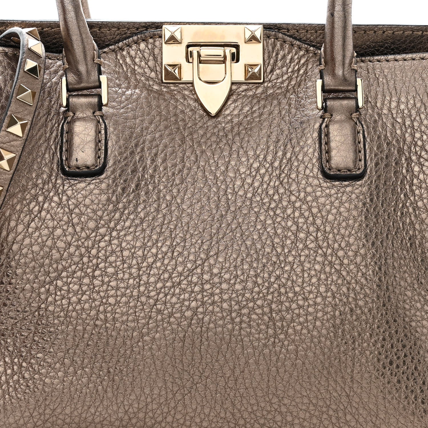 Valentino Garavani Metallic Grained Calfskin Rockstud Double Handle Tote Sasso 7 of 10