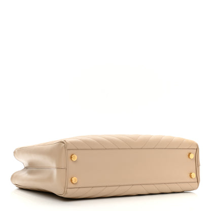 Saint Laurent Grain De Poudre Matelasse Chevron Monogram Shopping Bag Dark Beige 4 of 10