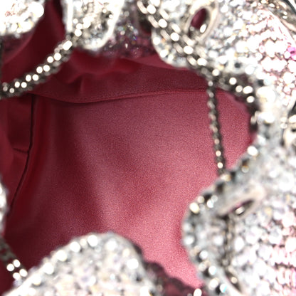 Jimmy Choo Satin Hotfix Crystal Embellished Bon Bon Bucket Bag Candy Pink Silver 5 of 11