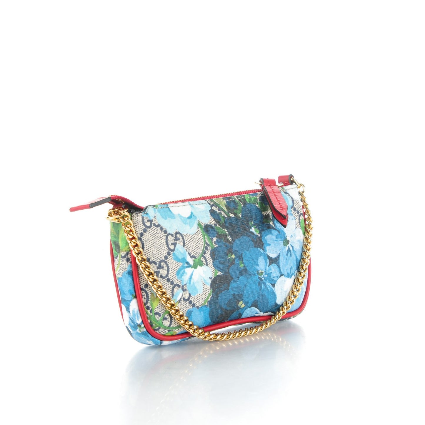 GG Supreme Monogram Blooms Mini Chain Bag Beige Blue Navy Hibiscus Red