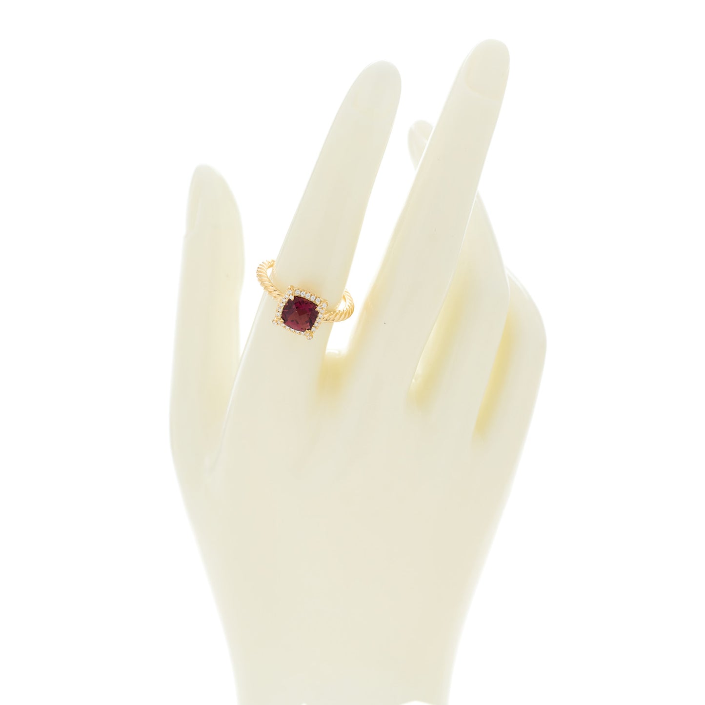 18K Yellow Gold Diamond Pink Tourmaline 7mm Petite Chatelaine Pave Bezel Ring 54 7
