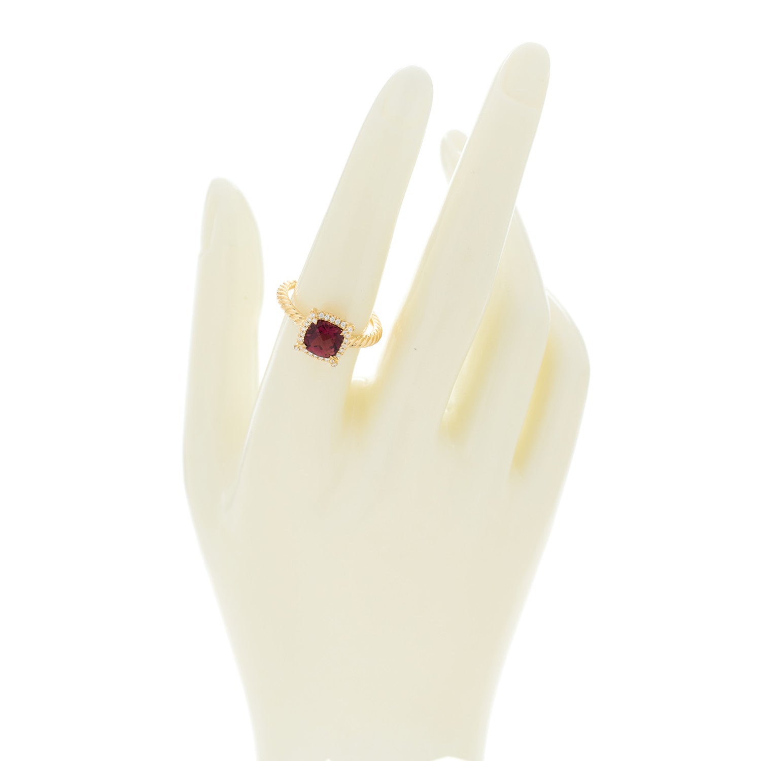 David Yurman 18K Yellow Gold Diamond Pink Tourmaline 7mm Petite Chatelaine Pave Bezel Ring 54 7 2 of 5