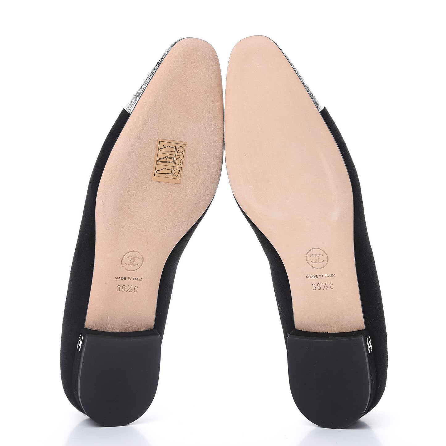 Kid Suede Metallic Lambskin Cap Toe Ballerina Flats 38.5 Silver Black