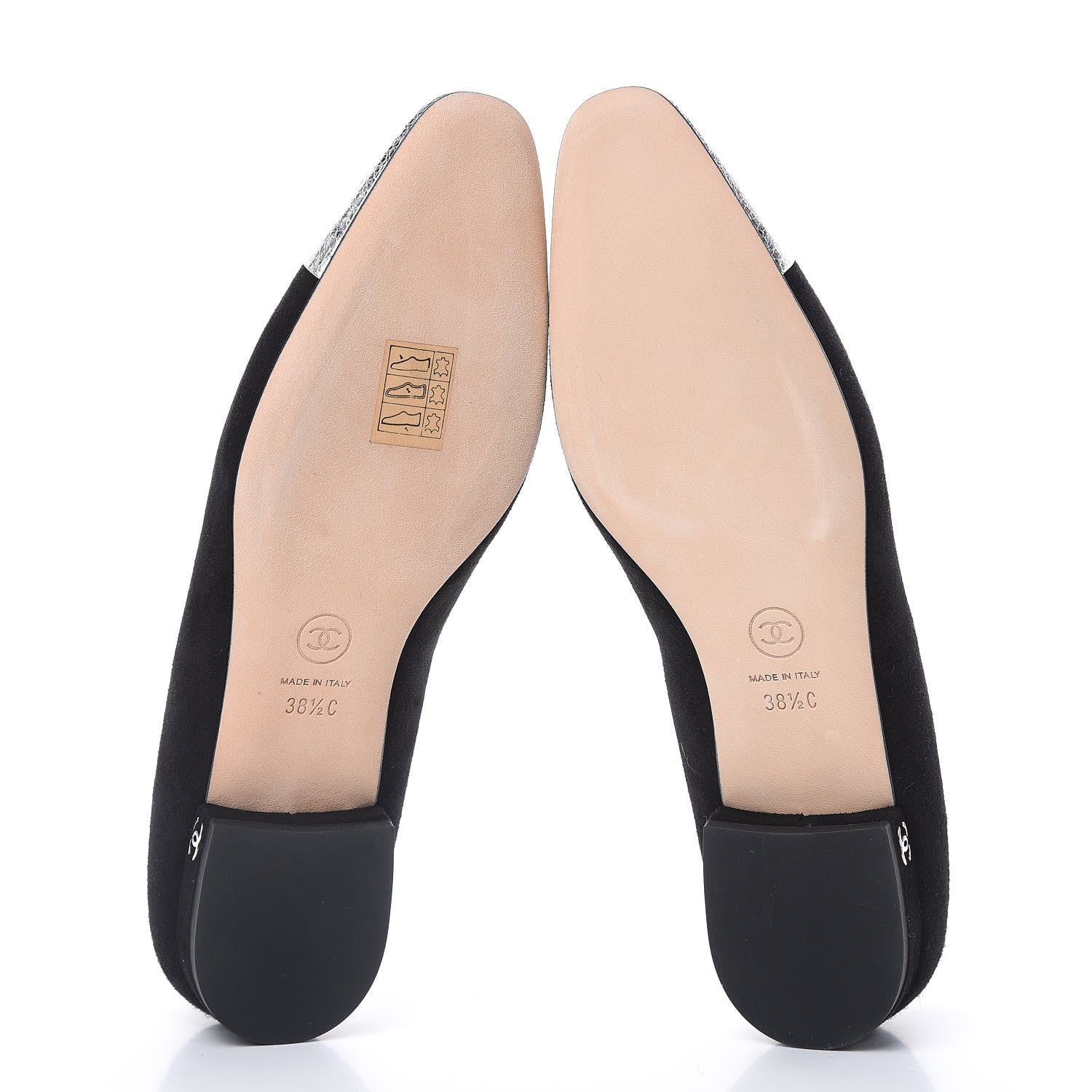 Chanel Kid Suede Metallic Lambskin Cap Toe Ballerina Flats 38.5 Silver Black 5 of 9