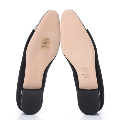 Chanel Kid Suede Metallic Lambskin Cap Toe Ballerina Flats 38.5 Silver Black 5 of 9