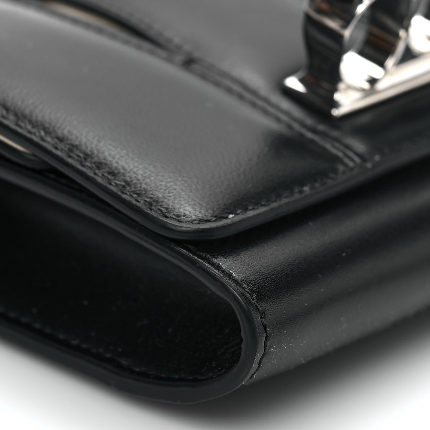 Calfskin Small Slash Clutch Bag Black White