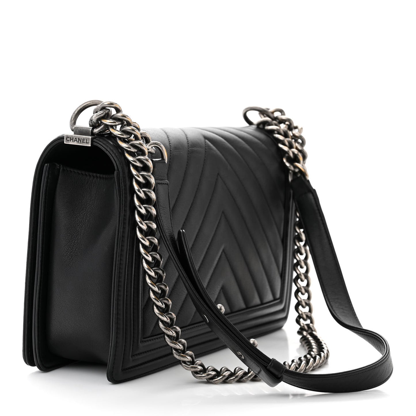 Calfskin Chevron Quilted New Medium Boy Flap Black