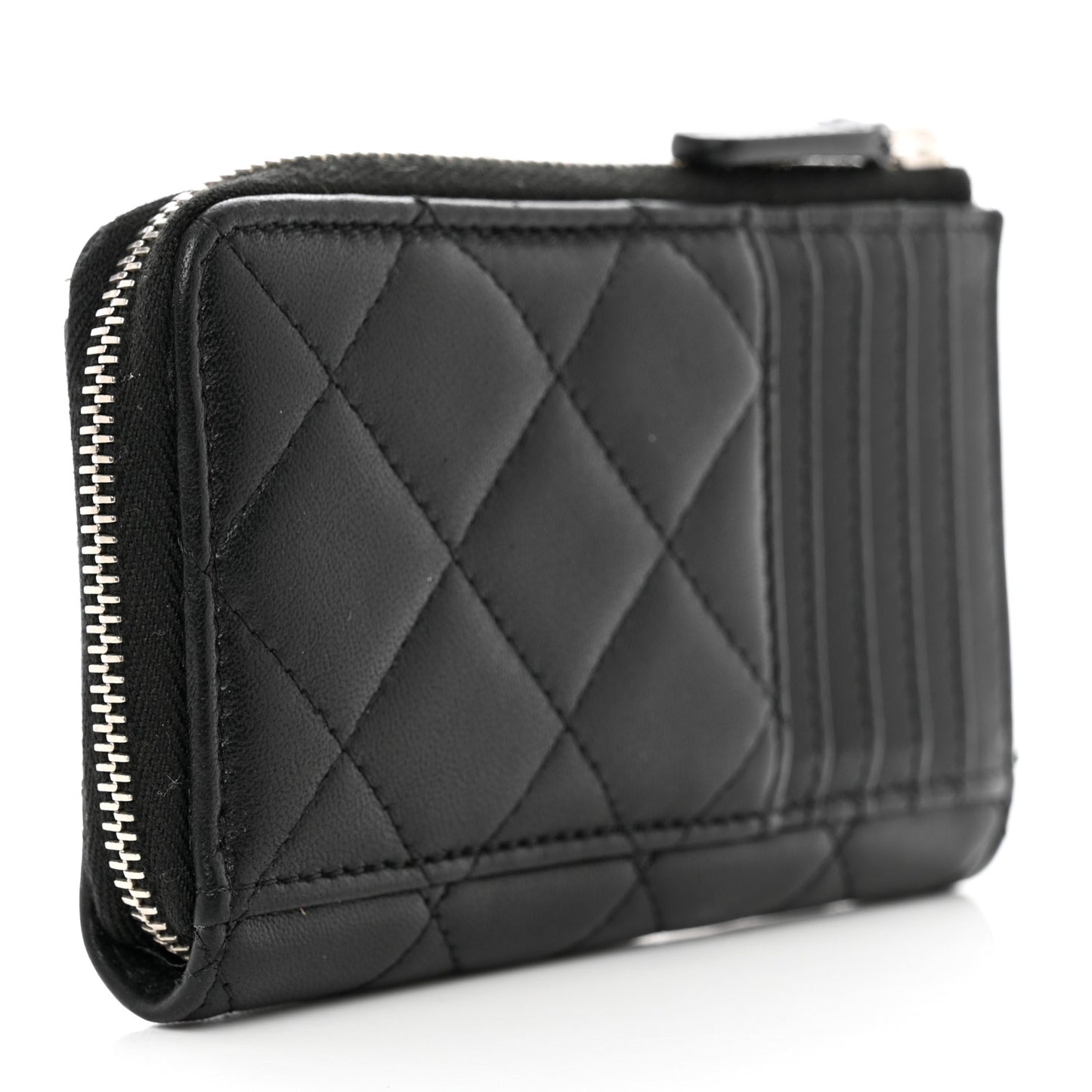 Lambskin Quilted Zip Card Holder Black