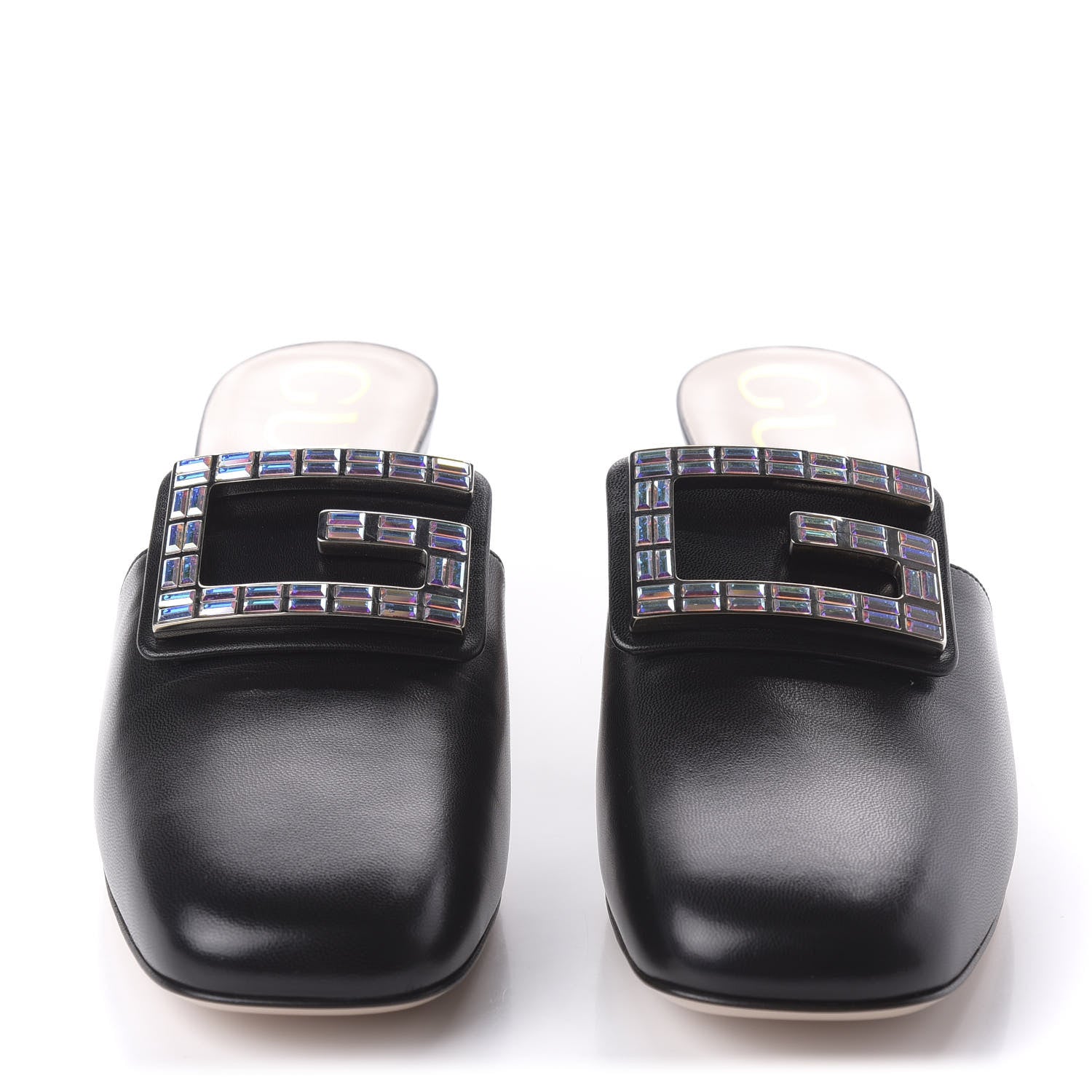 Gucci Malaga Kid Crystal Square G Madelyn Mules 38.5 Black 2 of 9