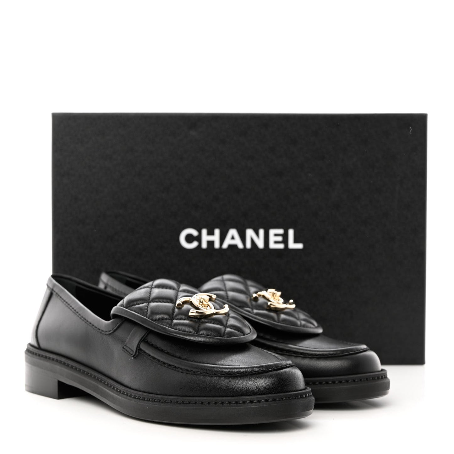 Lambskin Quilted CC Turnlock Loafers 37 Black