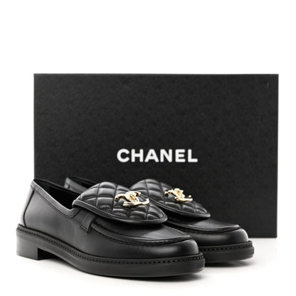 Chanel Lambskin Quilted CC Turnlock Loafers 37 Black 9 of 9