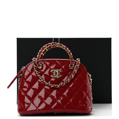 Chanel Patent Calfskin Quilted Shiny Coco Clutch With Chain Red 11 of 11