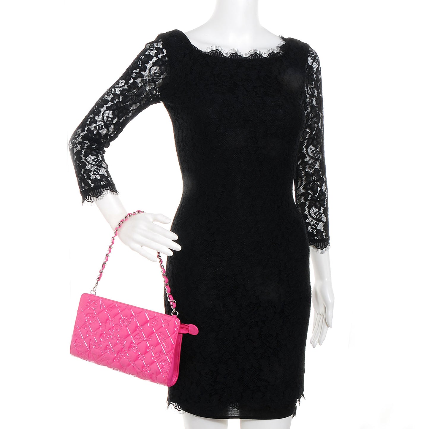 Patent Calfskin Lucky Symbols Pochette Hot Pink