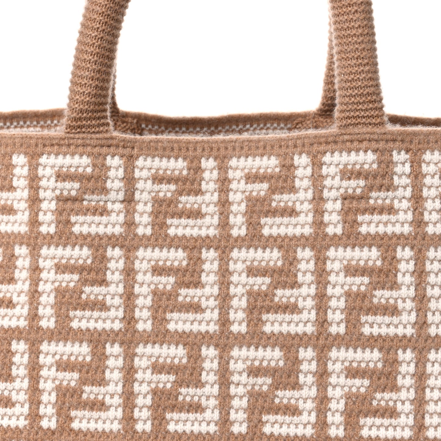 Cashmere Knit FF Large Shopper Tote Cammello