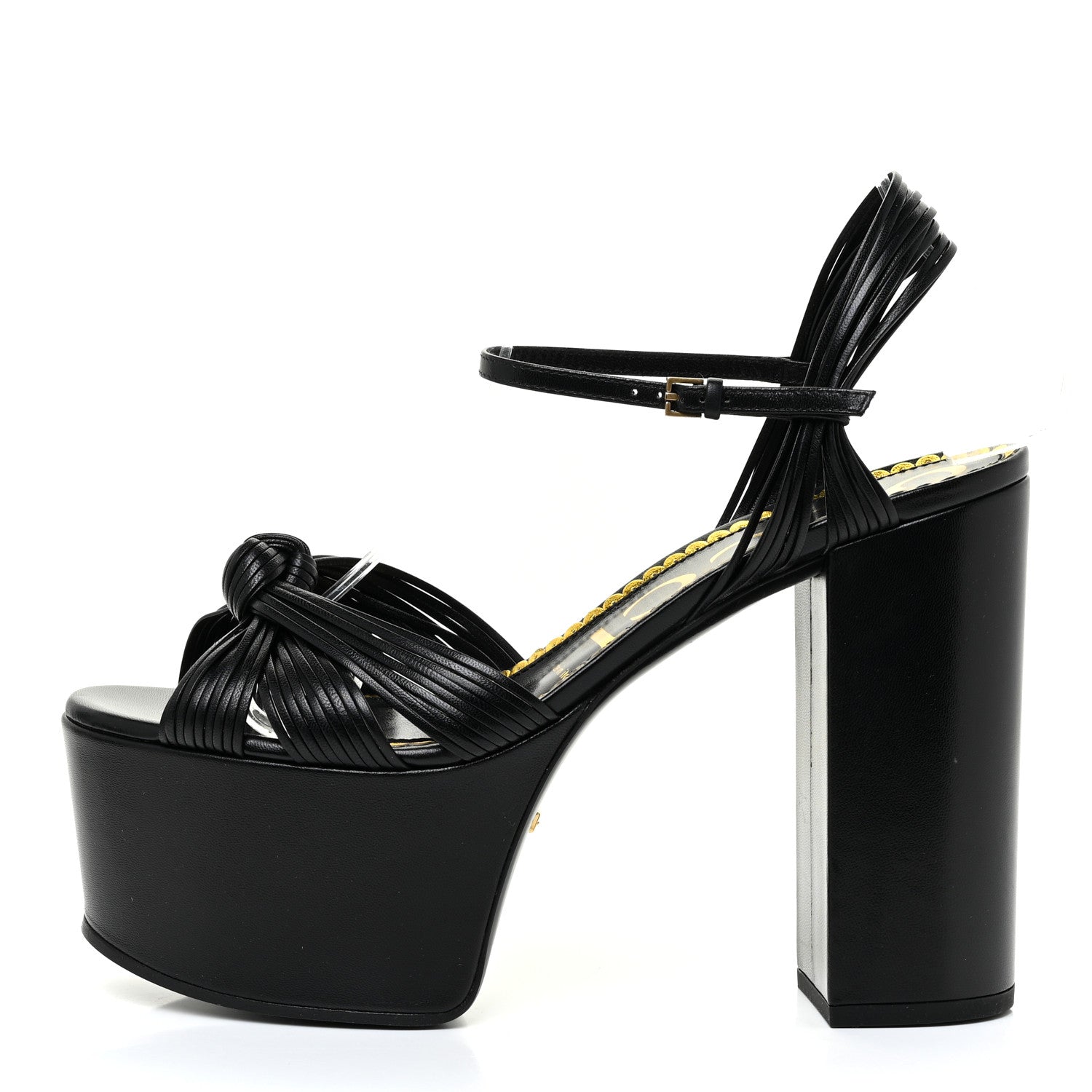 Gucci Malaga Kid Crawford Knotted Strap Platform Sandals 38.5 Black 1 of 13