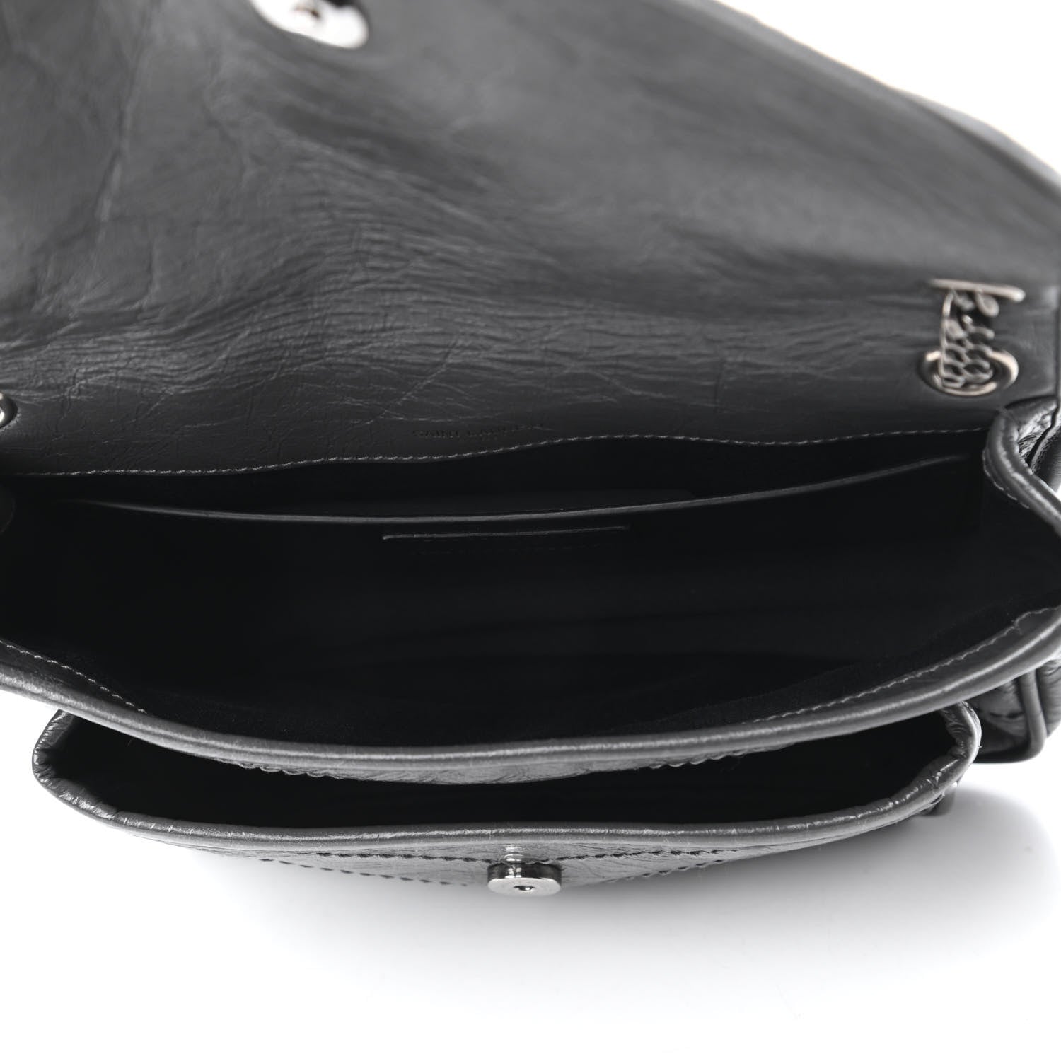 Saint Laurent Crinkled Calfskin Matelasse Monogram Baby Niki Chain Satchel Storm 5 of 11