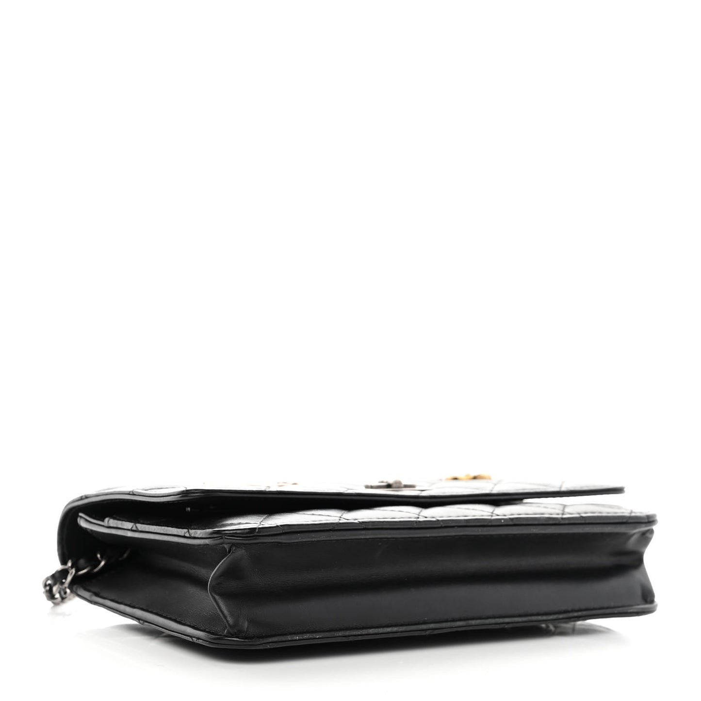 Aged Calfskin Quilted Lucky Charms 2.55 Reissue Wallet On Chain WOC Black