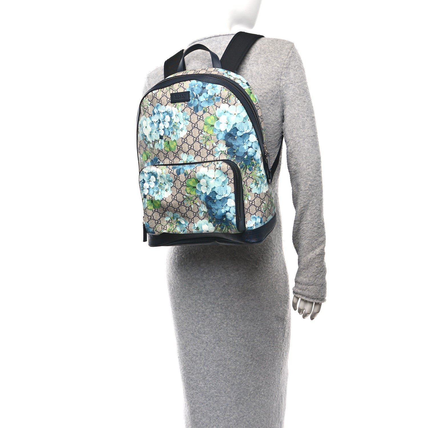Gucci GG Supreme Monogram Blooms Medium Day Backpack Beige Blue Navy 2 of 11