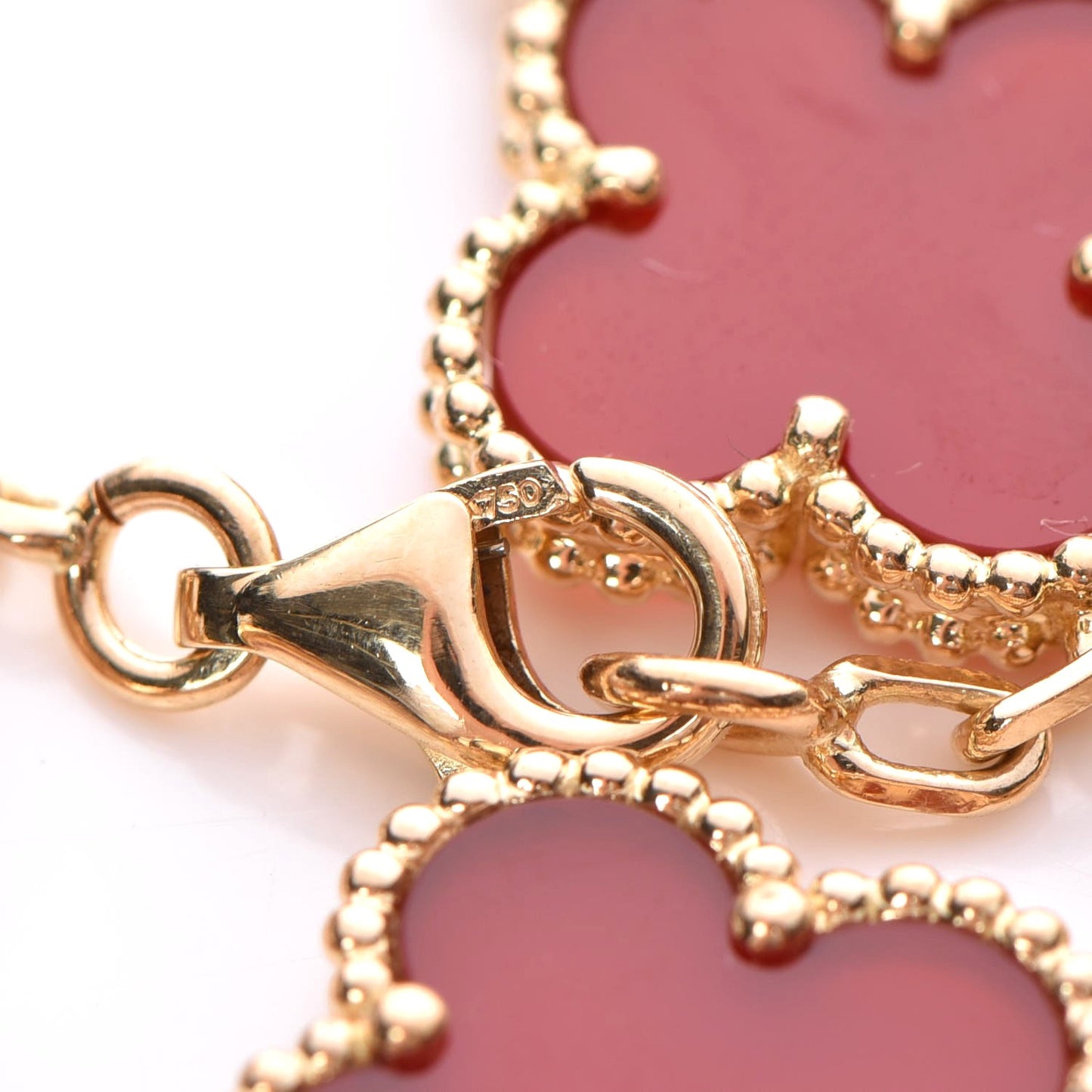 18K Yellow Gold Carnelian 5 Motifs Vintage Alhambra Bracelet