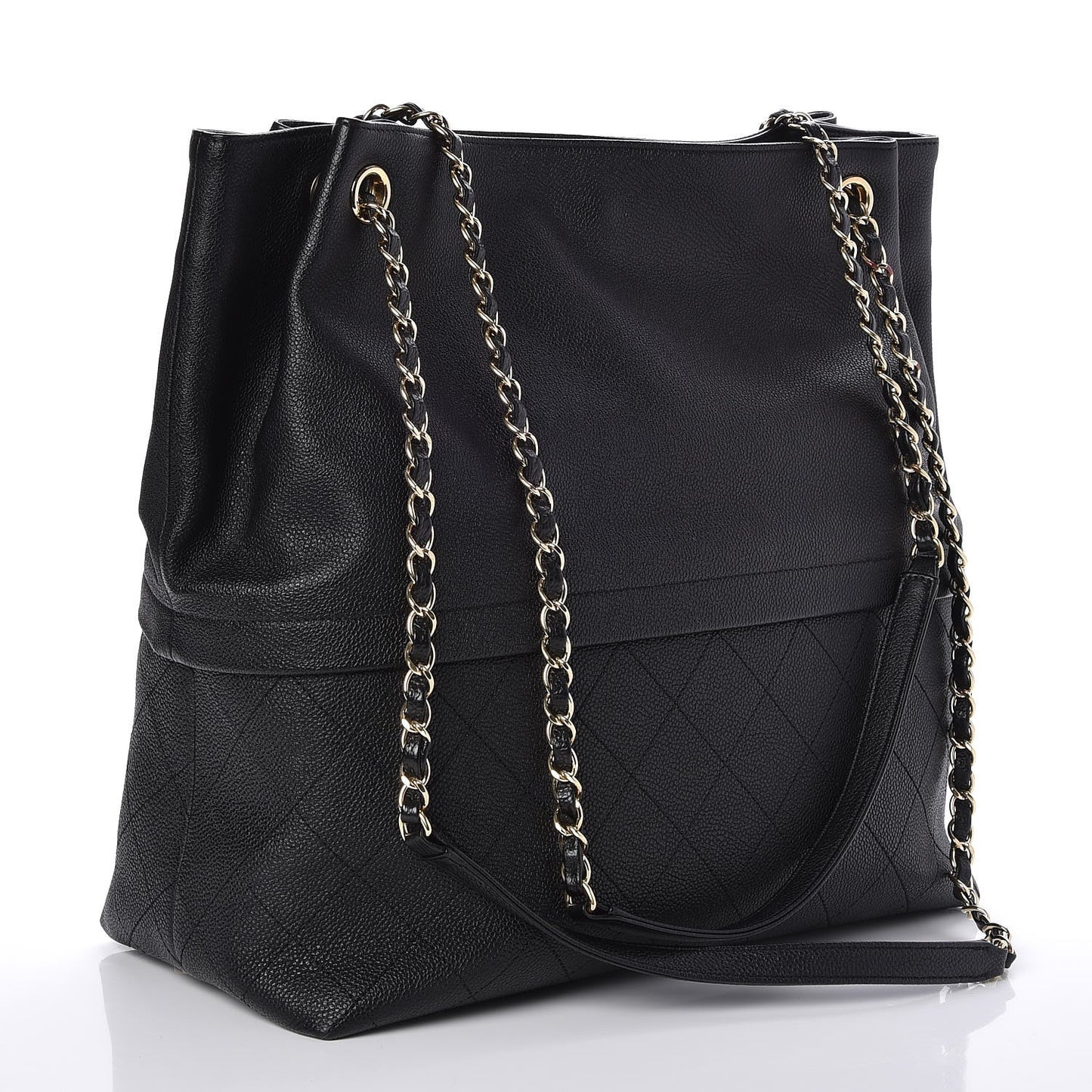 Crumpled Grained Calfskin Zip and Carry Shopping Tote Black