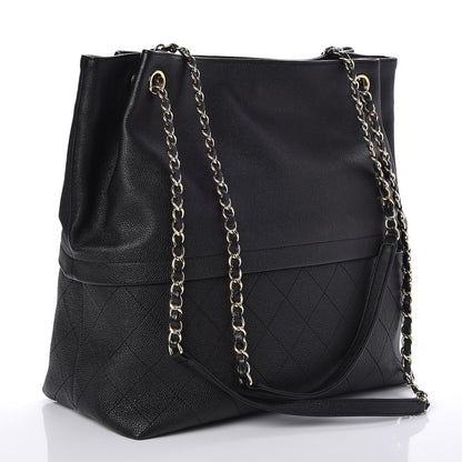 Chanel Crumpled Grained Calfskin Zip and Carry Shopping Tote Black 3 of 6