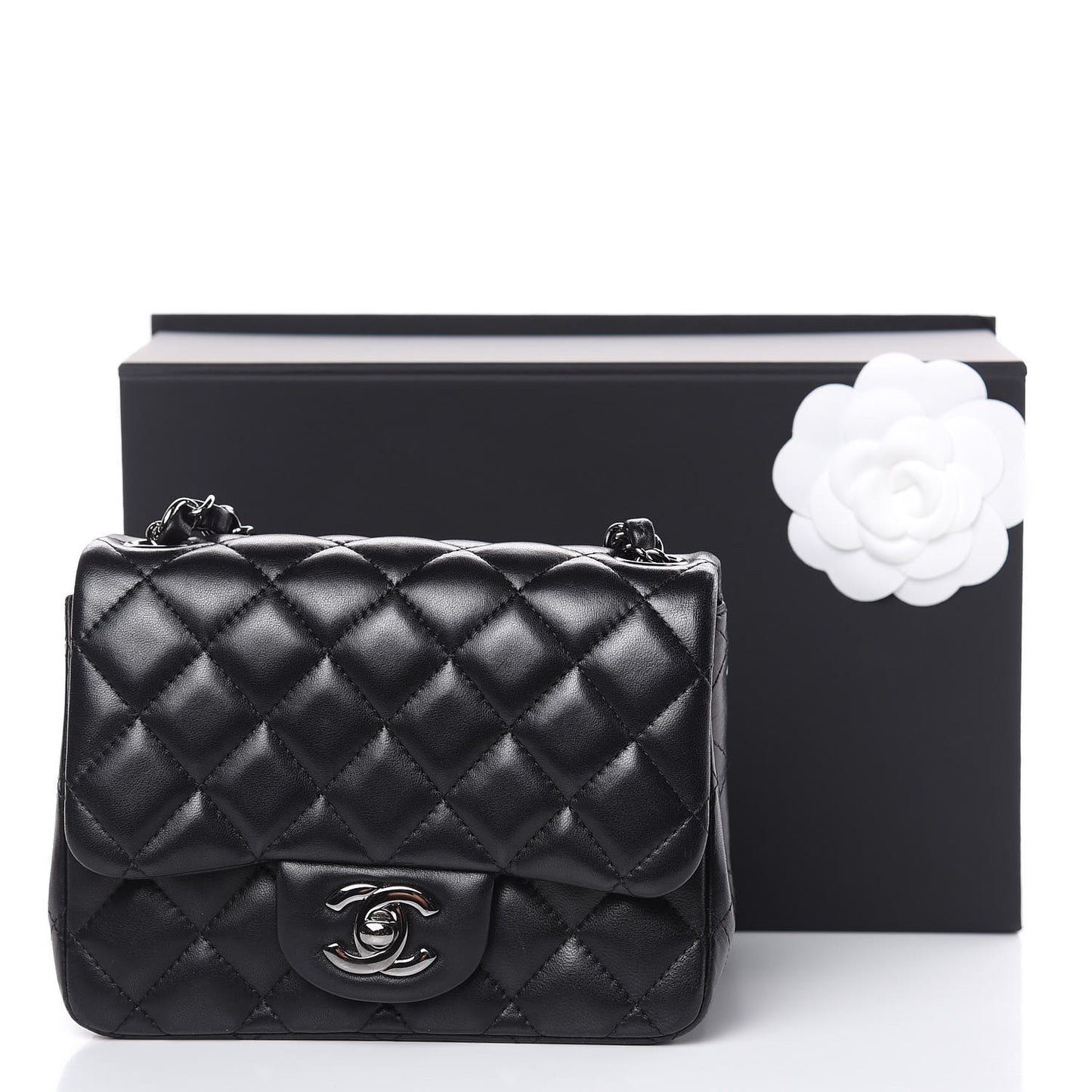 Lambskin Quilted Mini Square Flap Black