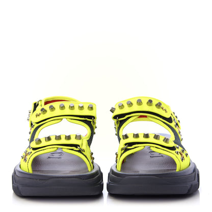 Gucci Technical Canvas Calfskin Studded Mens Aguru Sandals 10 Neon Yellow 2 of 8