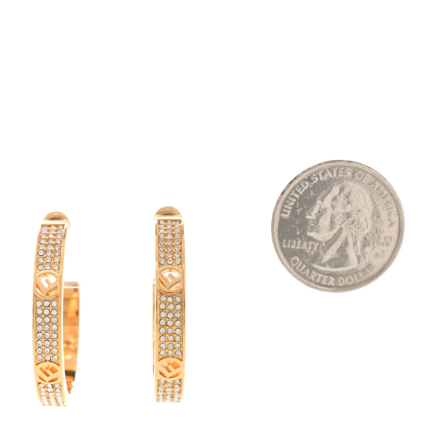 Fendi Crystal FF Hoop Earrings Gold 2 of 5