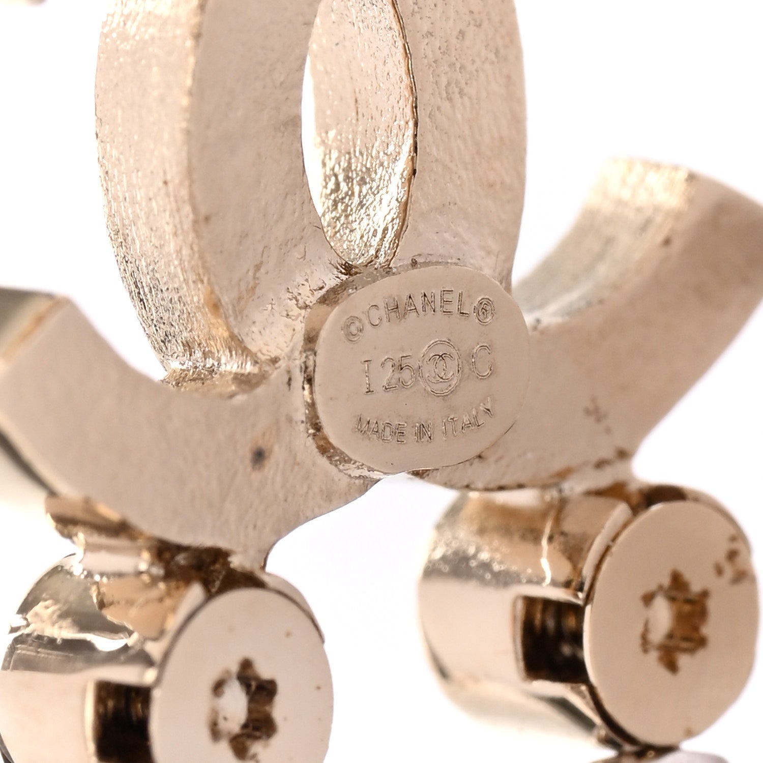 Chanel Crystal Pearl CC Shell Drop Earrings Light Gold 4 of 5