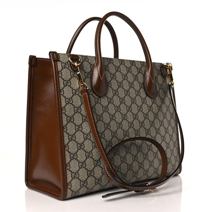Gucci GG Supreme Monogram Azalea Calfskin Small Retro Interlocking G Tote Bag Beige Ebony Brown Sugar 3 of 9