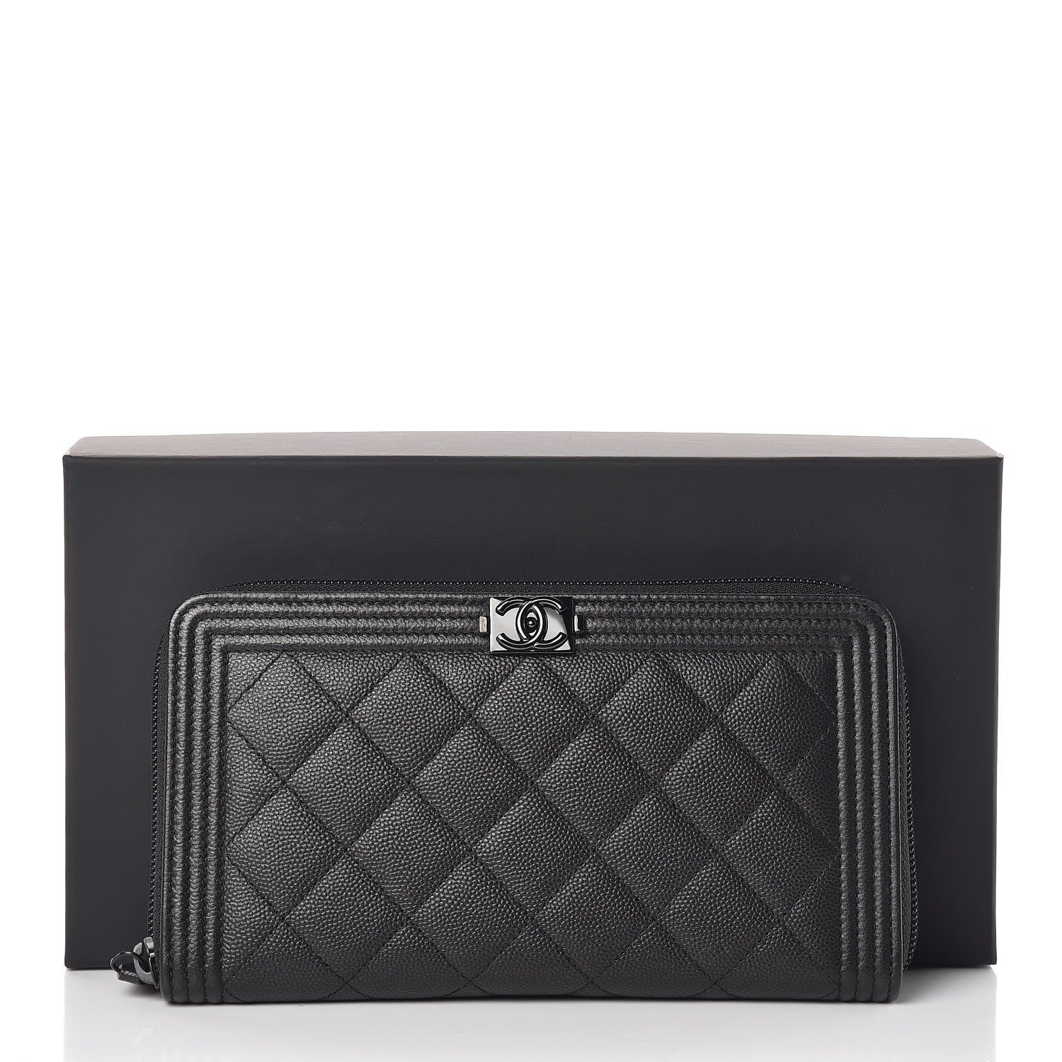 Chanel Caviar Quilted Boy Zip Around Organizer Wallet So Black 9 of 9