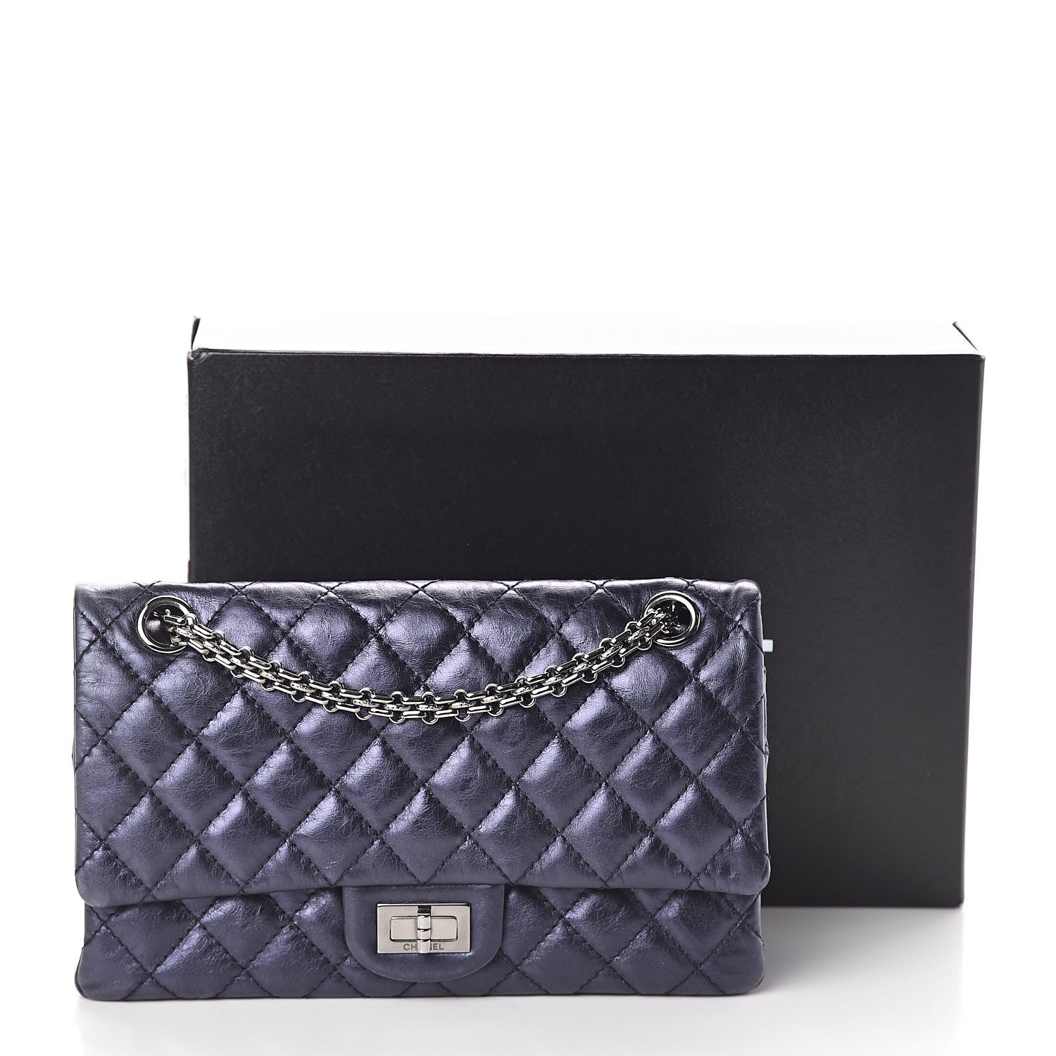 Chanel Metallic Aged Calfskin 2.55 Reissue 225 Flap Dark Navy Blue 10 of 10
