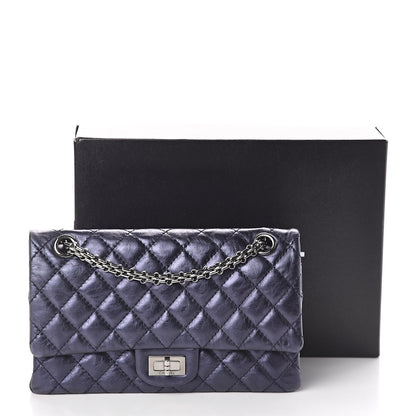Chanel Metallic Aged Calfskin 2.55 Reissue 225 Flap Dark Navy Blue 10 of 10
