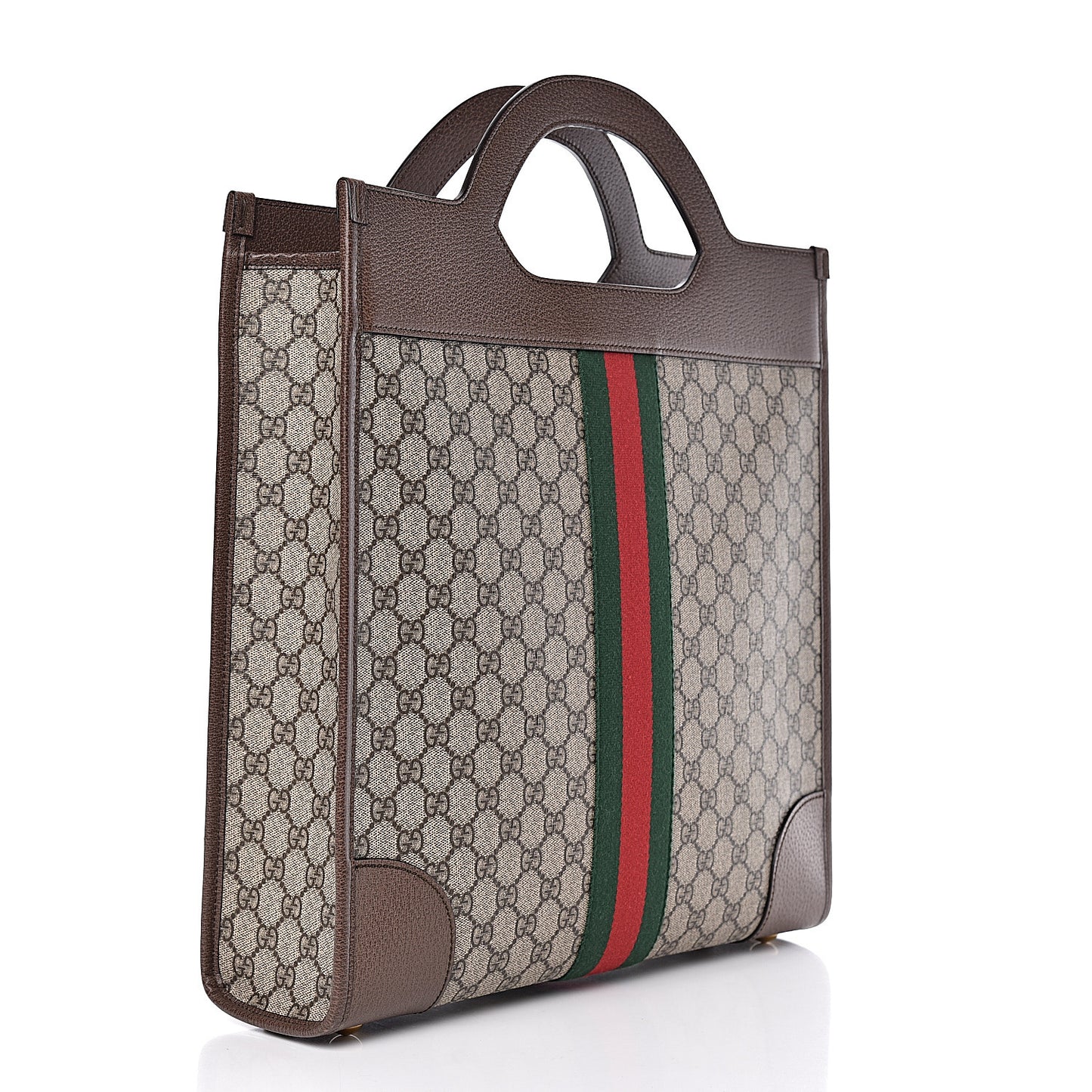 GG Supreme Monogram Textured Calfskin Web Medium Ophidia Slip Handle Tote Beige Ebony New Acero