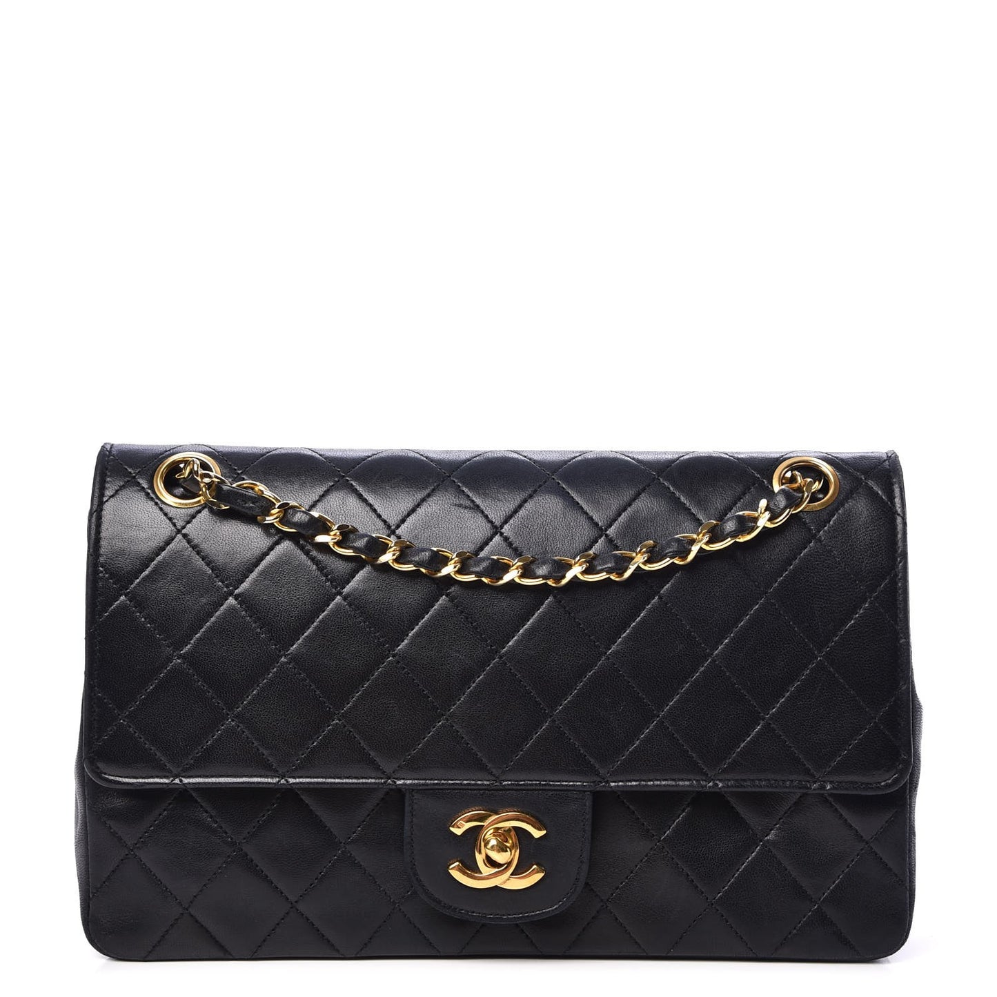 Lambskin Quilted Medium Double Flap Black