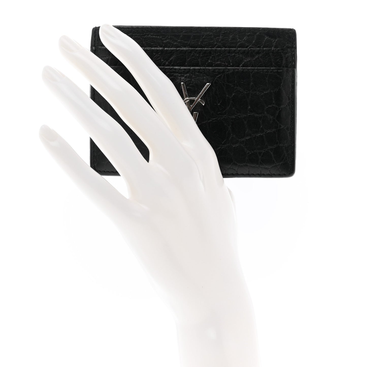 Calfskin Crocodile Embossed Monogram Credit Card Case Black