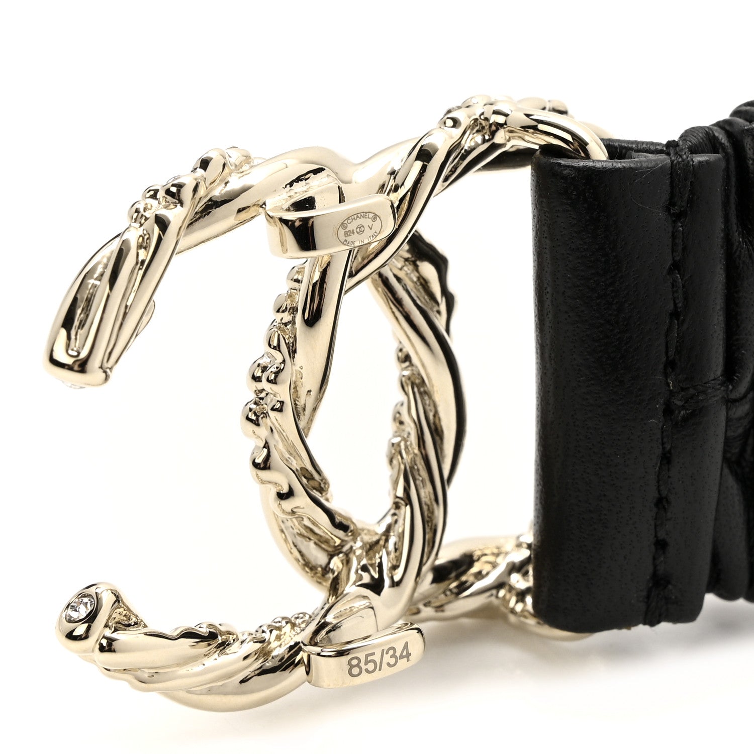Chanel Lambskin Crystal CC Belt 85 34 Black 3 of 4