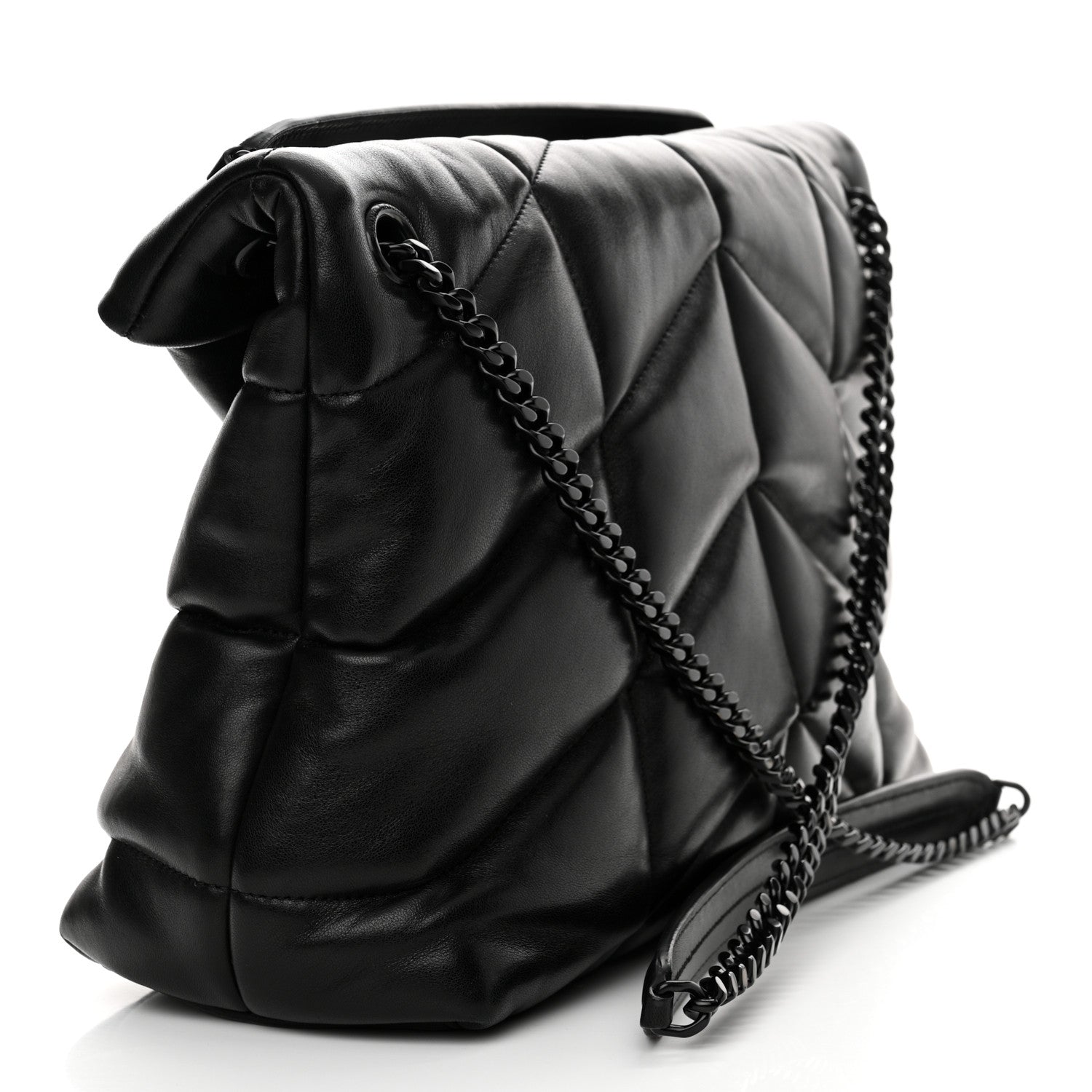 Saint Laurent Lambskin Quilted Monogram Monochrome Medium Loulou Puffer Chain Satchel Black 3 of 13