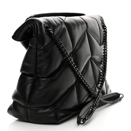 Saint Laurent Lambskin Quilted Monogram Monochrome Medium Loulou Puffer Chain Satchel Black 3 of 13