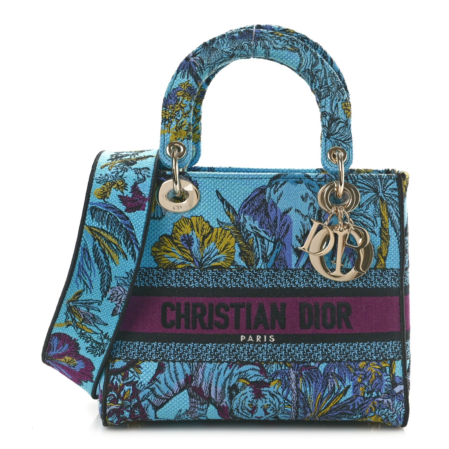 Christian Dior Canvas Toile de Jouy Voyage Embroidered Medium Lady D-Lite Celestial Blue 1 of 11