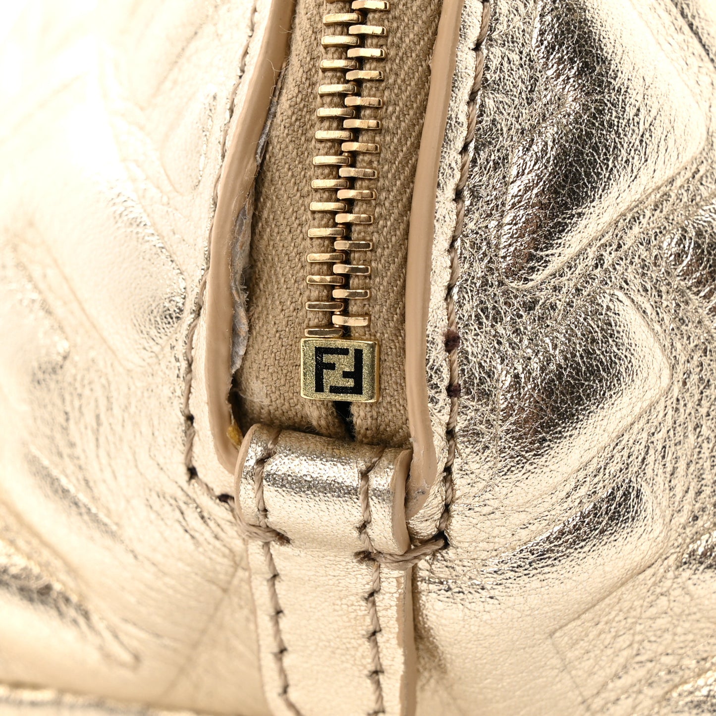 Metallic Nappa Matisse FF Embossed Small Beauty Pouch Platino