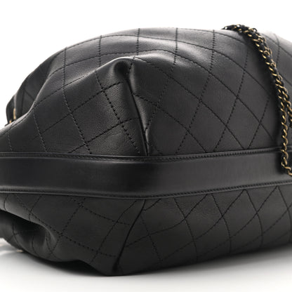 Chanel Calfskin Stitched Small Paris Rome Drawstring CC Bag Black 9 of 10